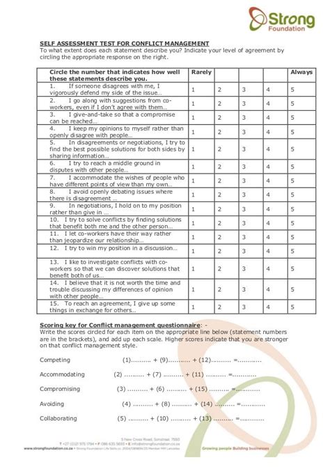 self assessment test for conflict management circle the o6ac PDF